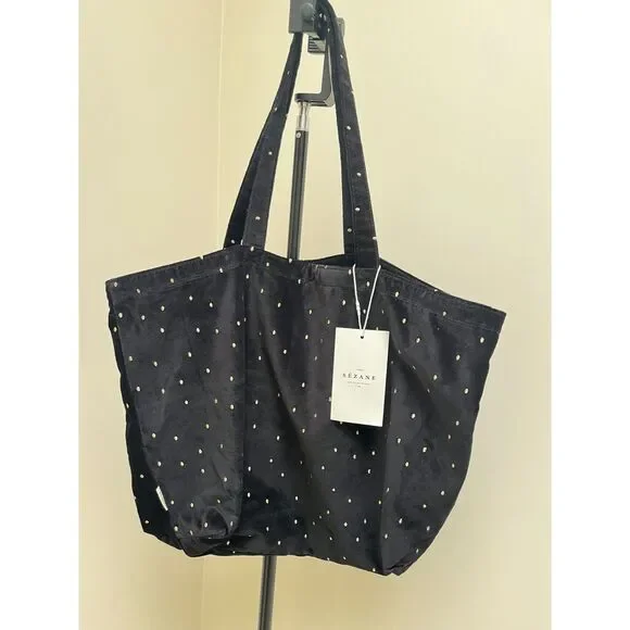 SEZANE Tote bag - Black / Gold Embroidered Polka Dots - Sézane NWT - Picture 2 of 5